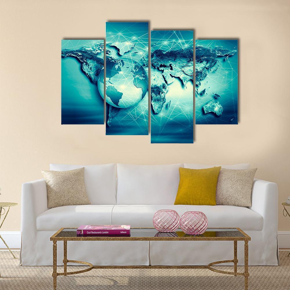 Physical World Map Canvas Wall Art-4 Pop-Gallery Wrap-50" x 32"-Tiaracle