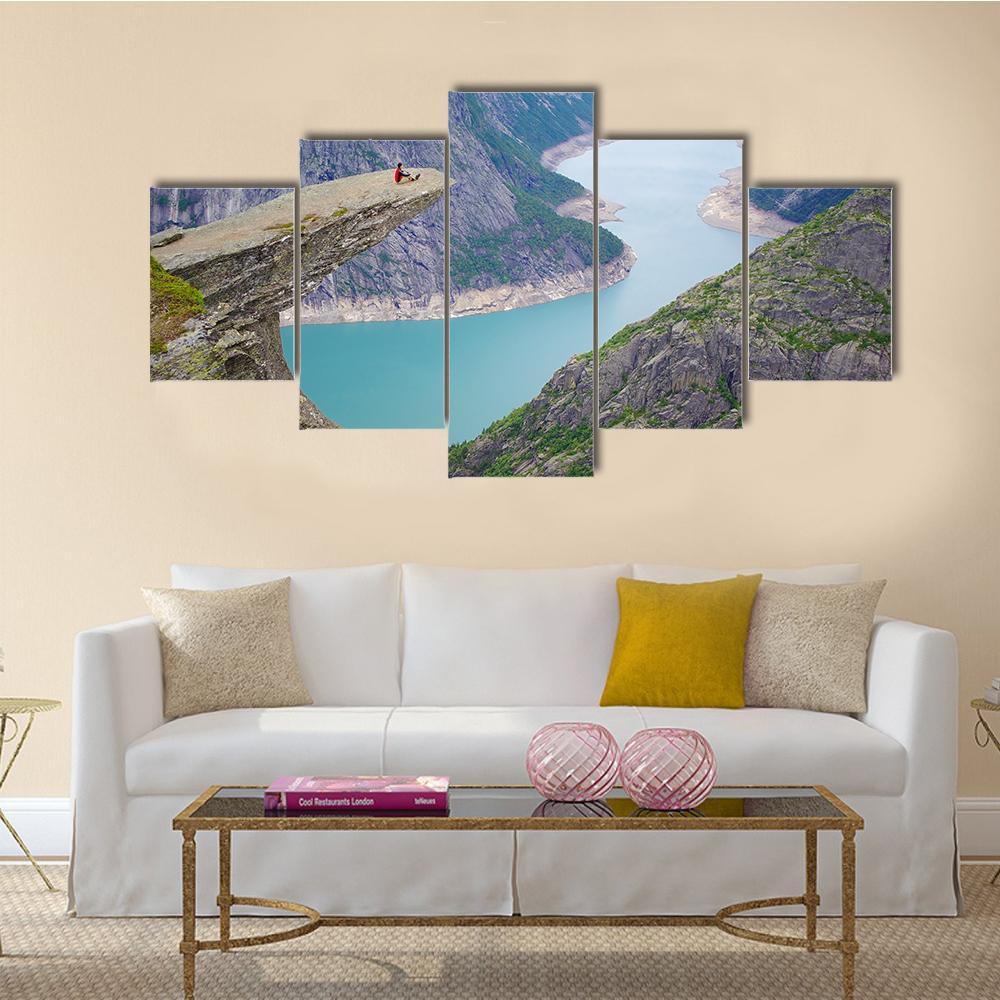 Picturesque Norway Landscape Trolltunga Canvas Wall Art-5 Star-Gallery Wrap-62" x 32"-Tiaracle