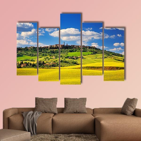 Pienza Italian Medieval Village In Summer Canvas Wall Art-5 Pop-Gallery Wrap-47" x 32"-Tiaracle