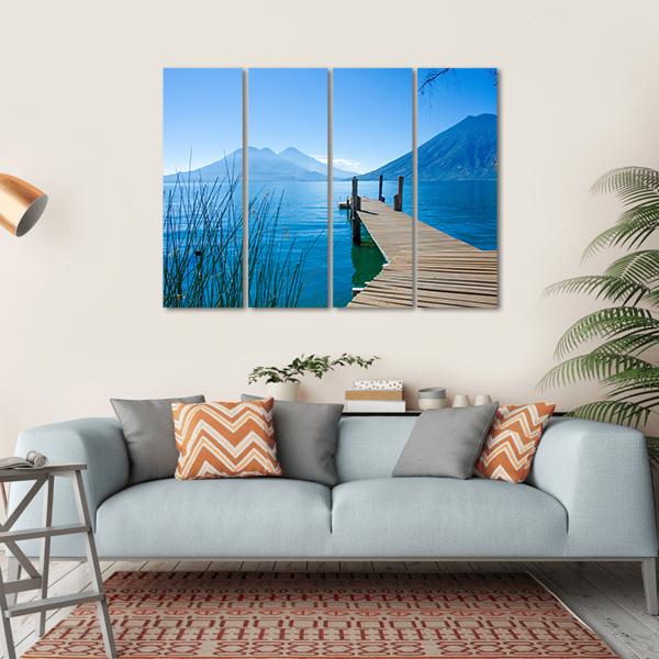 Pier At San Marcos La Laguna Canvas Wall Art-4 Horizontal-Gallery Wrap-34" x 24"-Tiaracle