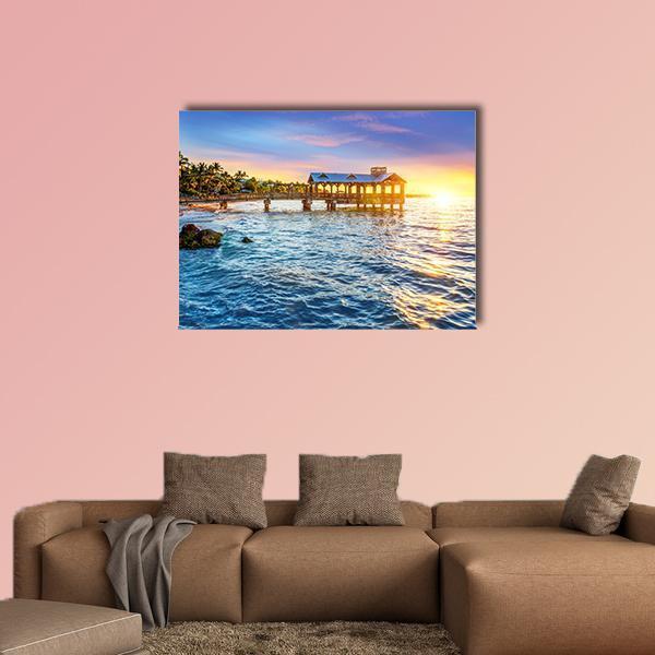 Pier At The Beach In Key West Florida USA Canvas Wall Art-1 Piece-Gallery Wrap-48" x 32"-Tiaracle