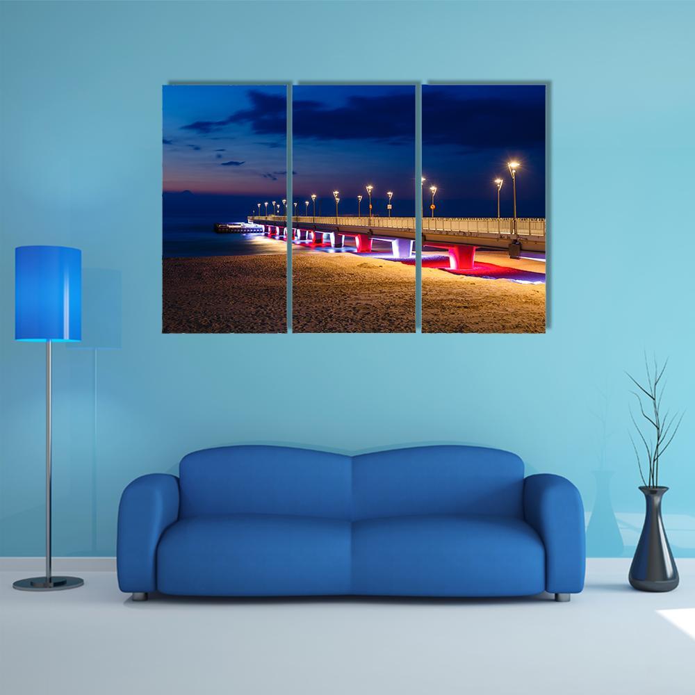 Pier In Kolobrzeg Canvas Wall Art-3 Horizontal-Gallery Wrap-37" x 24"-Tiaracle