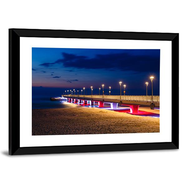 Pier In Kolobrzeg Canvas Wall Art-3 Horizontal-Gallery Wrap-25" x 16"-Tiaracle