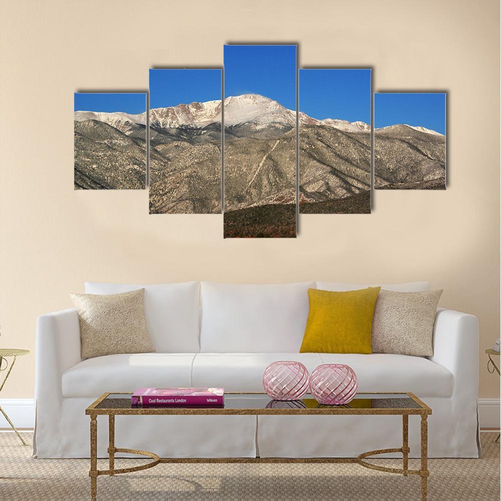 Pikes Peak In Colorado Under Blue Sky Canvas Wall Art-5 Star-Gallery Wrap-42" x 21"-Tiaracle