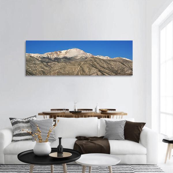 Pikes Peak In Colorado Under Blue Sky Panoramic Canvas Wall Art-1 Piece-36" x 12"-Tiaracle
