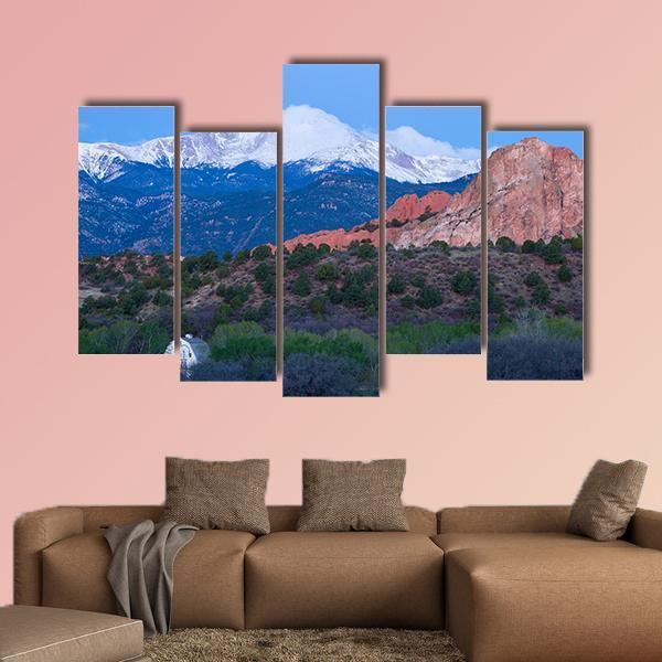 Pikes Peak Mountain Canvas Wall Art-5 Pop-Gallery Wrap-47" x 32"-Tiaracle