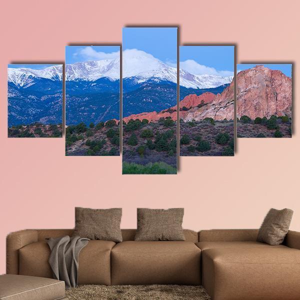 Pikes Peak Mountain Canvas Wall Art-5 Star-Gallery Wrap-62" x 32"-Tiaracle