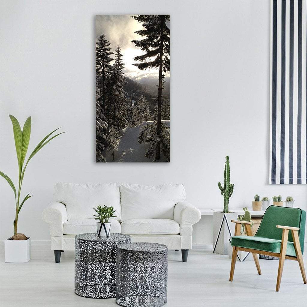 Pine Trees Landscape In Winter Vertical Canvas Wall Art-1 Vertical-Gallery Wrap-12" x 24"-Tiaracle
