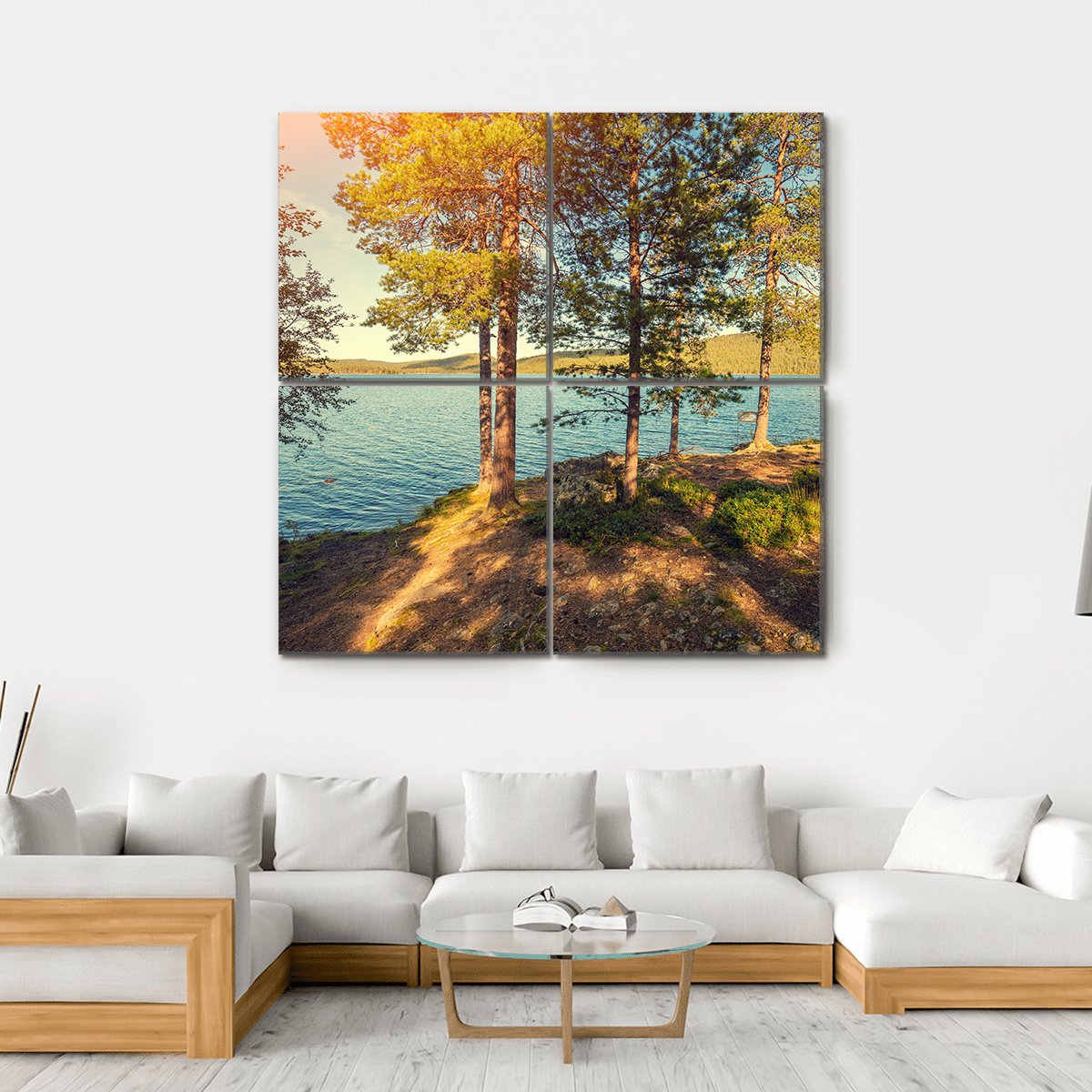 Pine Trees Near Sea In Finland Canvas Wall Art-4 Square-Gallery Wrap-17" x 17"-Tiaracle