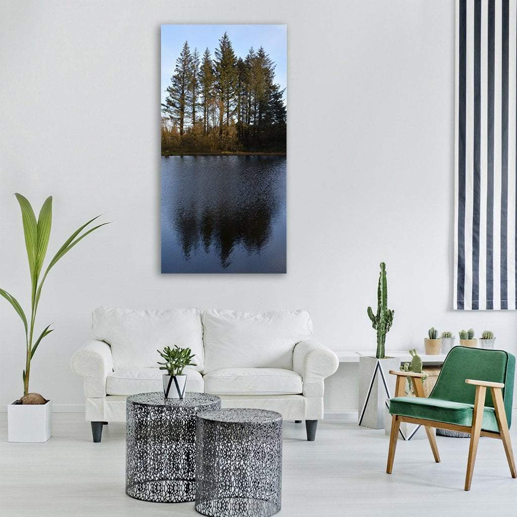 Pine Trees Reflection In Lake Vertical Canvas Wall Art-1 Vertical-Gallery Wrap-12" x 24"-Tiaracle
