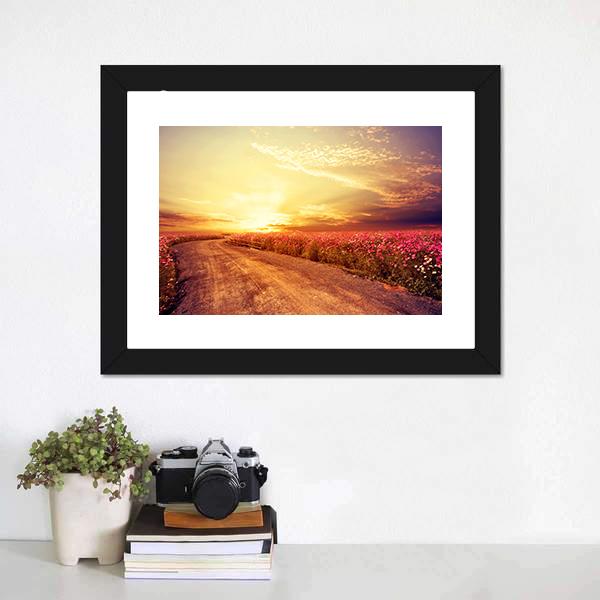 Pink Cosmos Flower Field Canvas Wall Art-5 Horizontal-Gallery Wrap-22" x 12"-Tiaracle