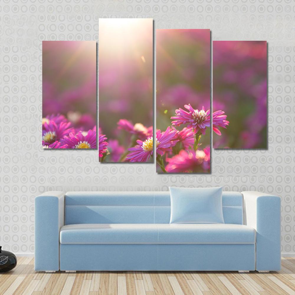 Pink Daisy Canvas Wall Art-4 Pop-Gallery Wrap-50" x 32"-Tiaracle