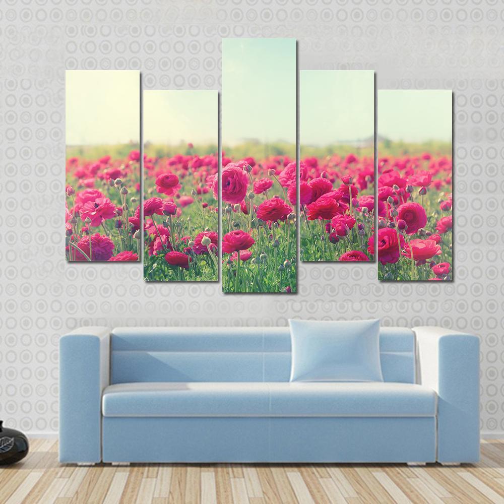 Pink Flowers In Spring Canvas Wall Art-5 Pop-Gallery Wrap-47" x 32"-Tiaracle
