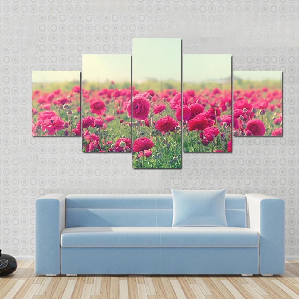 Pink Flowers In Spring Canvas Wall Art-5 Star-Gallery Wrap-62" x 32"-Tiaracle