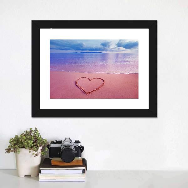 Pink Heart On Sand Panoramic Canvas Wall Art-1 Piece-36" x 12"-Tiaracle