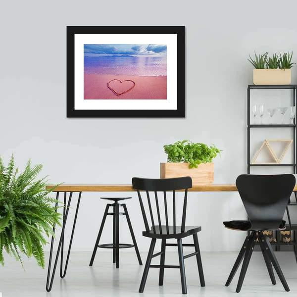 Pink Heart On Sand Panoramic Canvas Wall Art-1 Piece-36" x 12"-Tiaracle