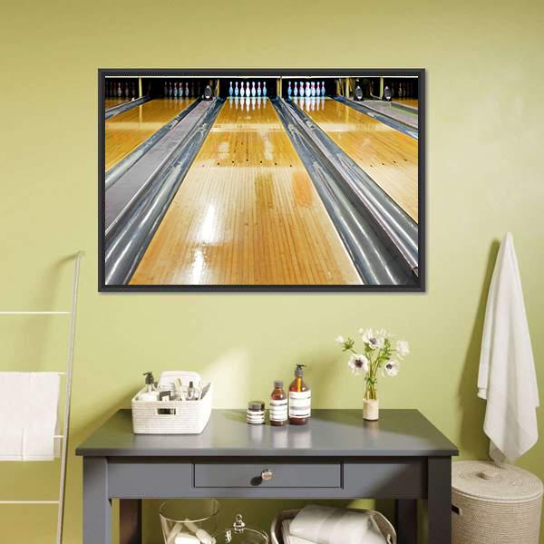 Pins At The End Of Bowling Lane Canvas Wall Art-1 Piece-Floating Frame-24" x 16"-Tiaracle