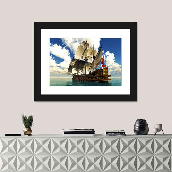 Pirate Brigantine Canvas Wall Art-1 Piece-Framed Print-20" x 16"-Tiaracle