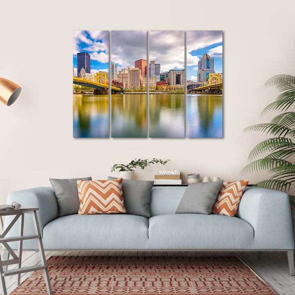 Pittsburgh Skyline Canvas Wall Art-4 Horizontal-Gallery Wrap-34" x 24"-Tiaracle