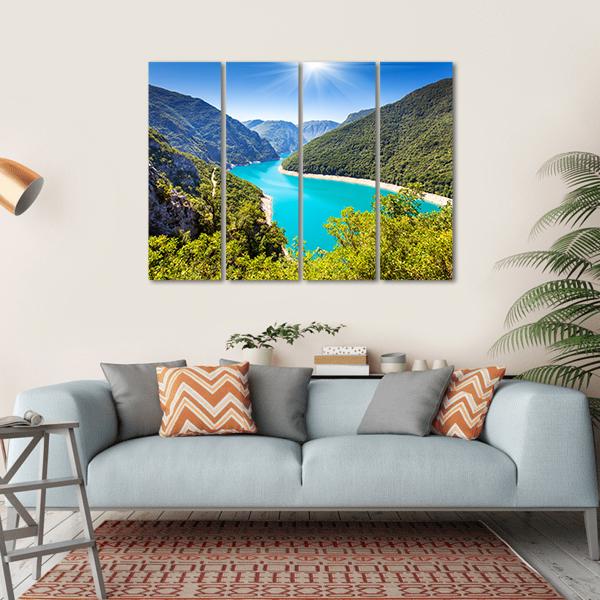 Piva Canyon With Its Reservoir Canvas Wall Art-4 Horizontal-Gallery Wrap-34" x 24"-Tiaracle