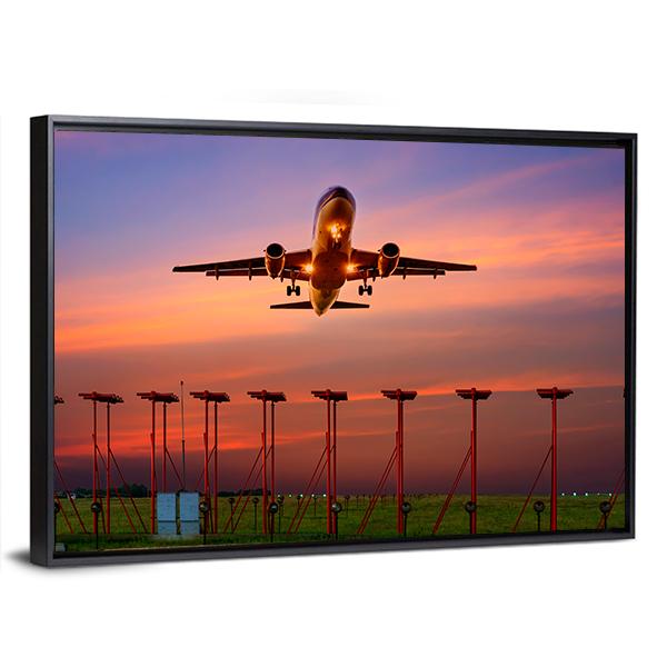 Plane Fly Up Over Take-Off Runway Canvas Wall Art-3 Horizontal-Gallery Wrap-25" x 16"-Tiaracle
