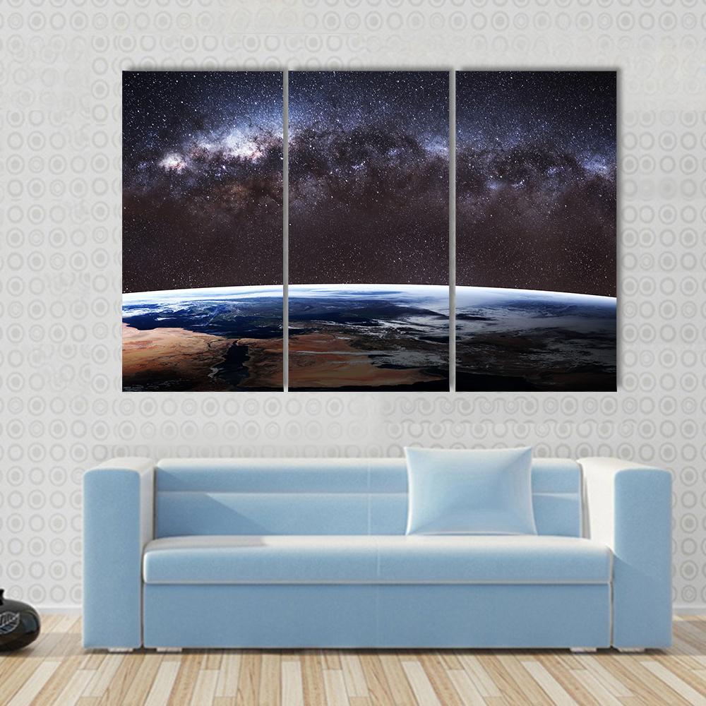 Planet Earth & Milky Way Canvas Wall Art-3 Horizontal-Gallery Wrap-37" x 24"-Tiaracle