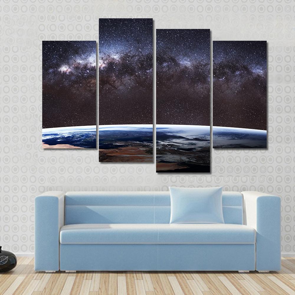 Planet Earth & Milky Way Canvas Wall Art-4 Pop-Gallery Wrap-50" x 32"-Tiaracle