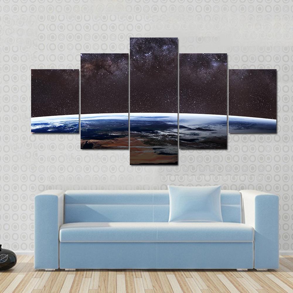 Planet Earth & Milky Way Canvas Wall Art-5 Star-Gallery Wrap-62" x 32"-Tiaracle