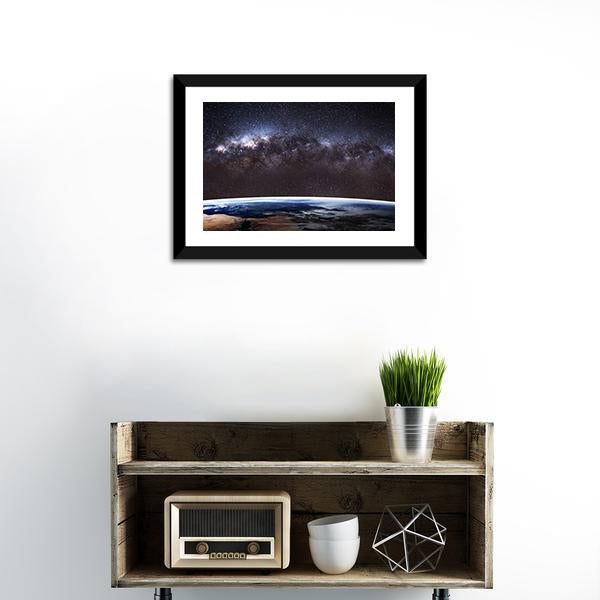 Planet Earth & Milky Way Canvas Wall Art-3 Horizontal-Gallery Wrap-25" x 16"-Tiaracle