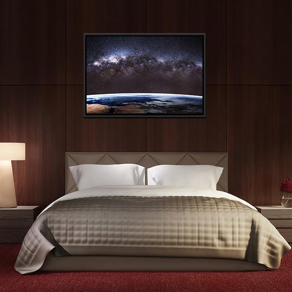 Planet Earth & Milky Way Canvas Wall Art-3 Horizontal-Gallery Wrap-25" x 16"-Tiaracle