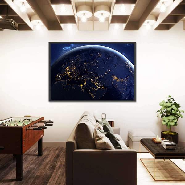 Planet Earth From Space At night Canvas Wall Art-3 Horizontal-Gallery Wrap-25" x 16"-Tiaracle