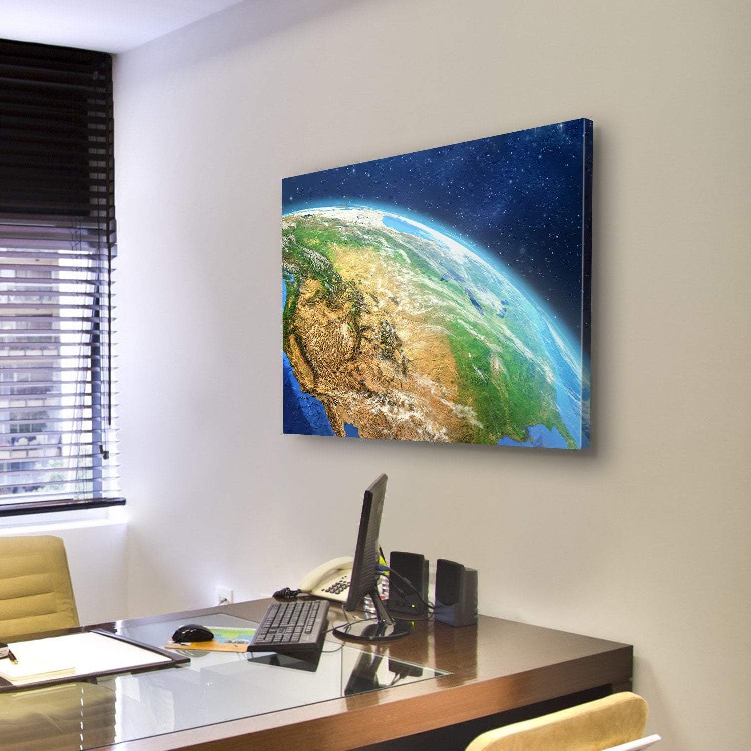 Planet Earth From Space Illustration Canvas Wall Art-3 Horizontal-Gallery Wrap-25" x 16"-Tiaracle