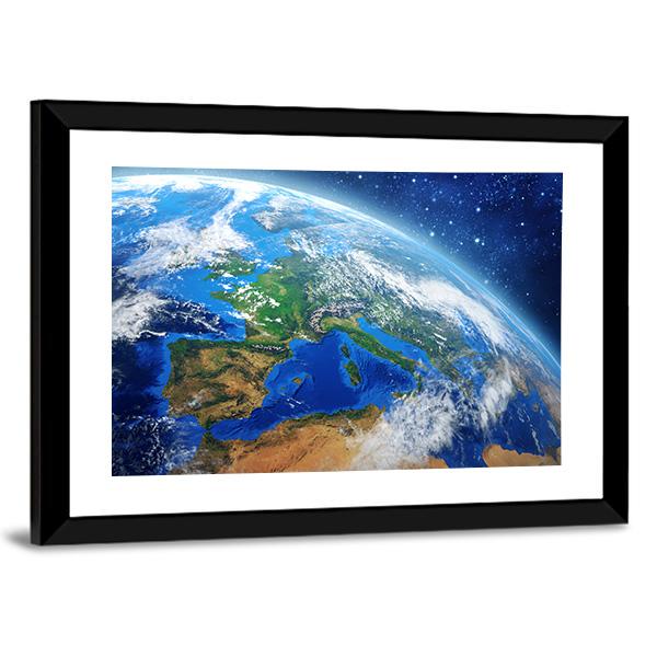 Planet Earth From Space In Daylight Canvas Wall Art-3 Horizontal-Gallery Wrap-25" x 16"-Tiaracle