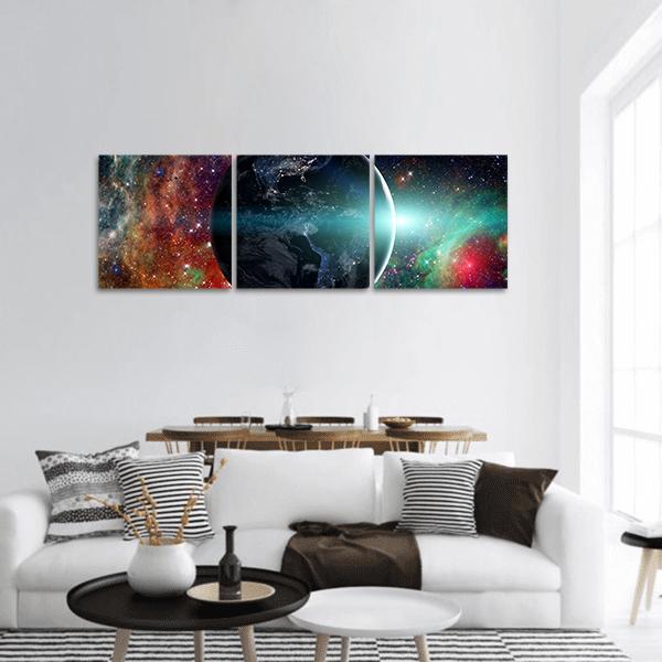 Planet Earth From The Space Panoramic Canvas Wall Art-3 Piece-25" x 08"-Tiaracle