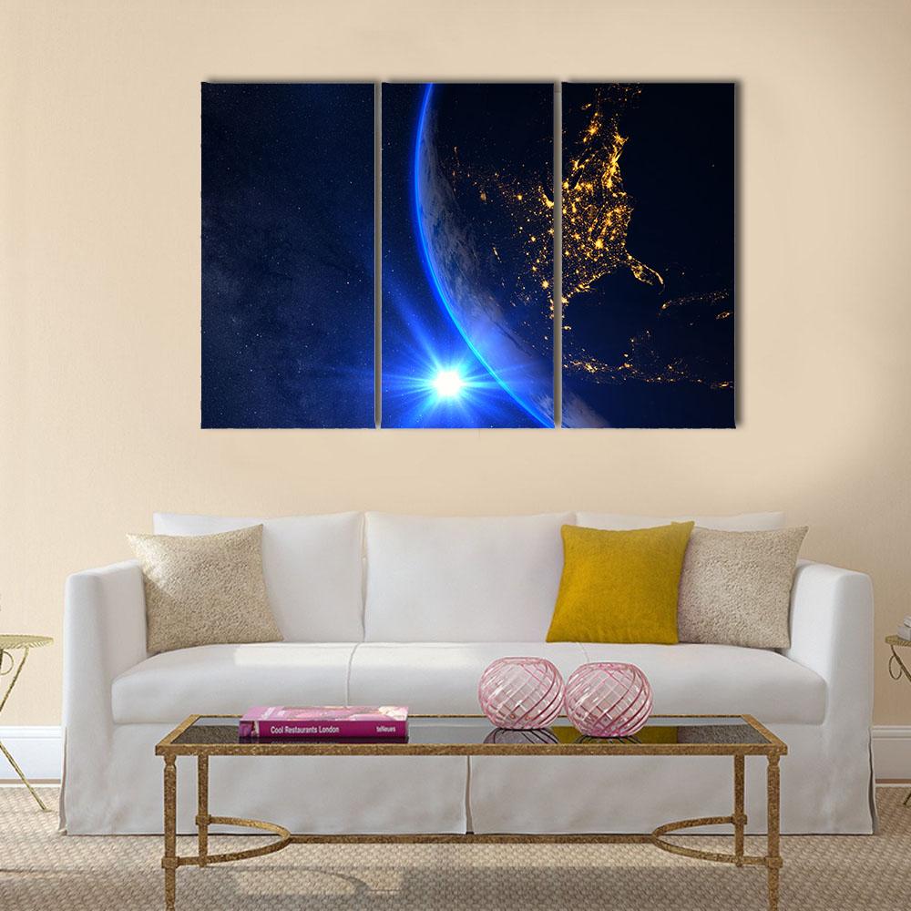 Planet Earth With A Spectacular Sunset Canvas Wall Art-3 Horizontal-Gallery Wrap-25" x 16"-Tiaracle