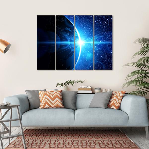 Planet Earth With Sunrise In Space Canvas Wall Art-4 Horizontal-Gallery Wrap-34" x 24"-Tiaracle