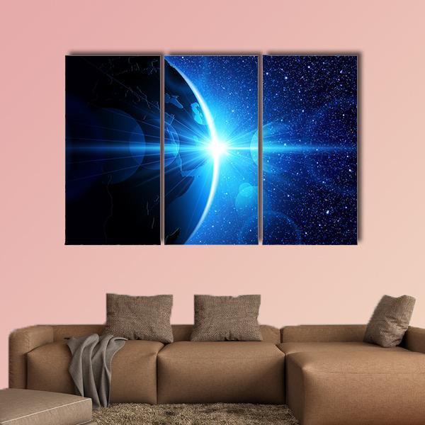Planet Earth With Sunrise In Space Canvas Wall Art-3 Horizontal-Gallery Wrap-25" x 16"-Tiaracle