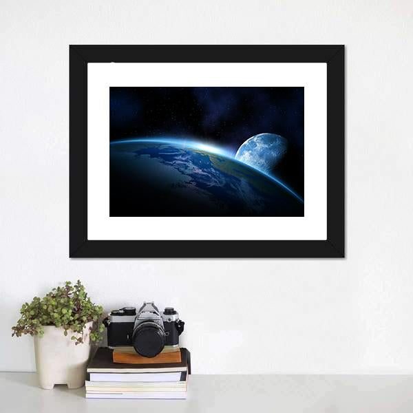 Planet Earth With Sunrise Vertical Canvas Wall Art-3 Vertical-Gallery Wrap-12" x 25"-Tiaracle