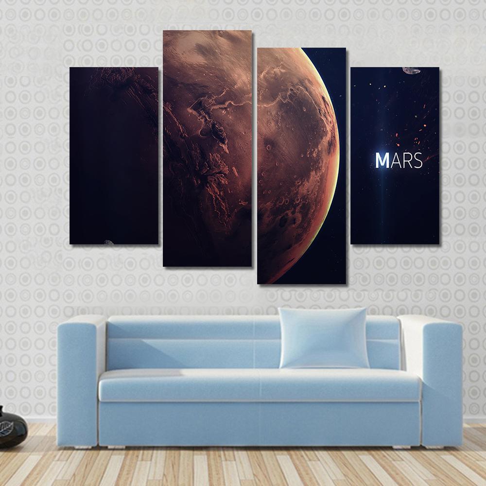 Planet Mars From Space Canvas Wall Art-4 Pop-Gallery Wrap-50" x 32"-Tiaracle