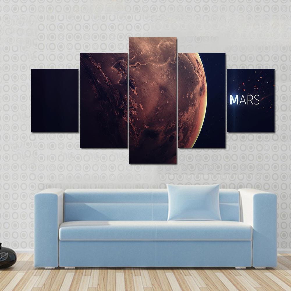 Planet Mars From Space Canvas Wall Art-5 Star-Gallery Wrap-62" x 32"-Tiaracle