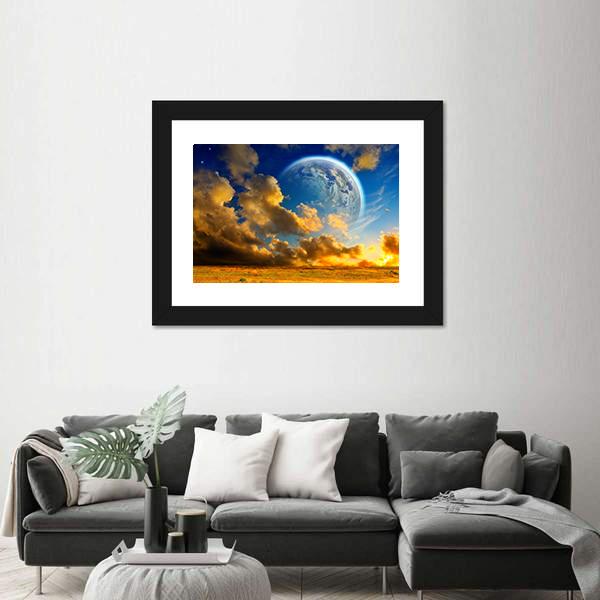 Planet On Fantasy Landscape Canvas Wall Art-3 Horizontal-Gallery Wrap-25" x 16"-Tiaracle