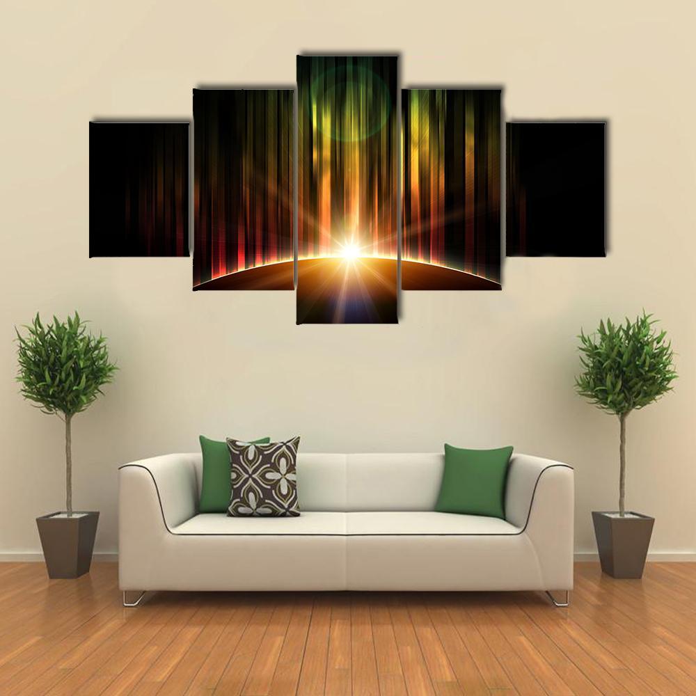 Planet With Aurora Canvas Wall Art-5 Star-Gallery Wrap-62" x 32"-Tiaracle