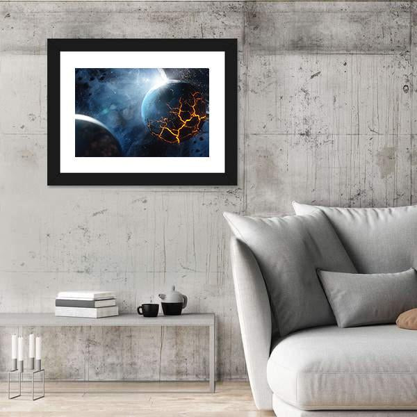 Planet With Lava In Space Canvas Wall Art-3 Horizontal-Gallery Wrap-25" x 16"-Tiaracle