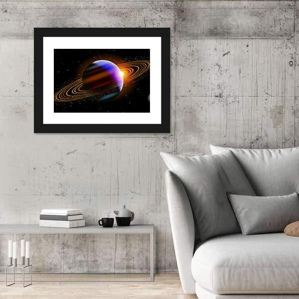 Planet With Rings In Deep Space Canvas Wall Art-3 Horizontal-Gallery Wrap-25" x 16"-Tiaracle