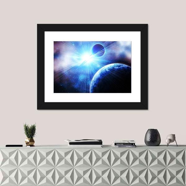 Planets Against Sun In Space Vertical Canvas Wall Art-3 Vertical-Gallery Wrap-12" x 25"-Tiaracle