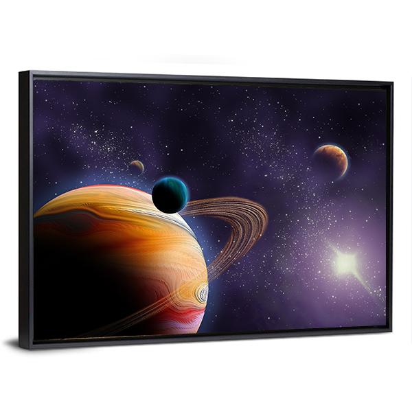 Planets In Dark Space Canvas Wall Art-3 Horizontal-Gallery Wrap-25" x 16"-Tiaracle