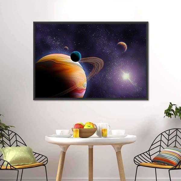 Planets In Dark Space Canvas Wall Art-3 Horizontal-Gallery Wrap-25" x 16"-Tiaracle