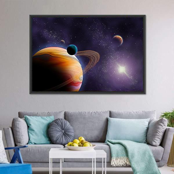Planets In Dark Space Canvas Wall Art-3 Horizontal-Gallery Wrap-25" x 16"-Tiaracle