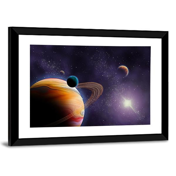Planets In Dark Space Canvas Wall Art-3 Horizontal-Gallery Wrap-25" x 16"-Tiaracle