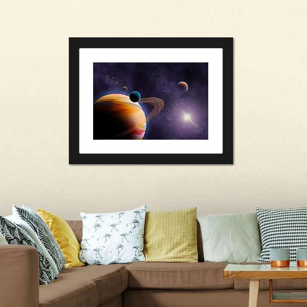 Planets In Dark Space Canvas Wall Art-3 Horizontal-Gallery Wrap-25" x 16"-Tiaracle